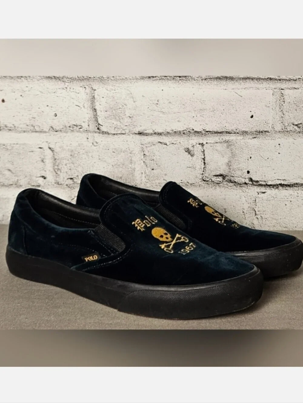 Polo Ralph Lauren Keaton Velvet Skull Slip On Sneakers Mens 10.5